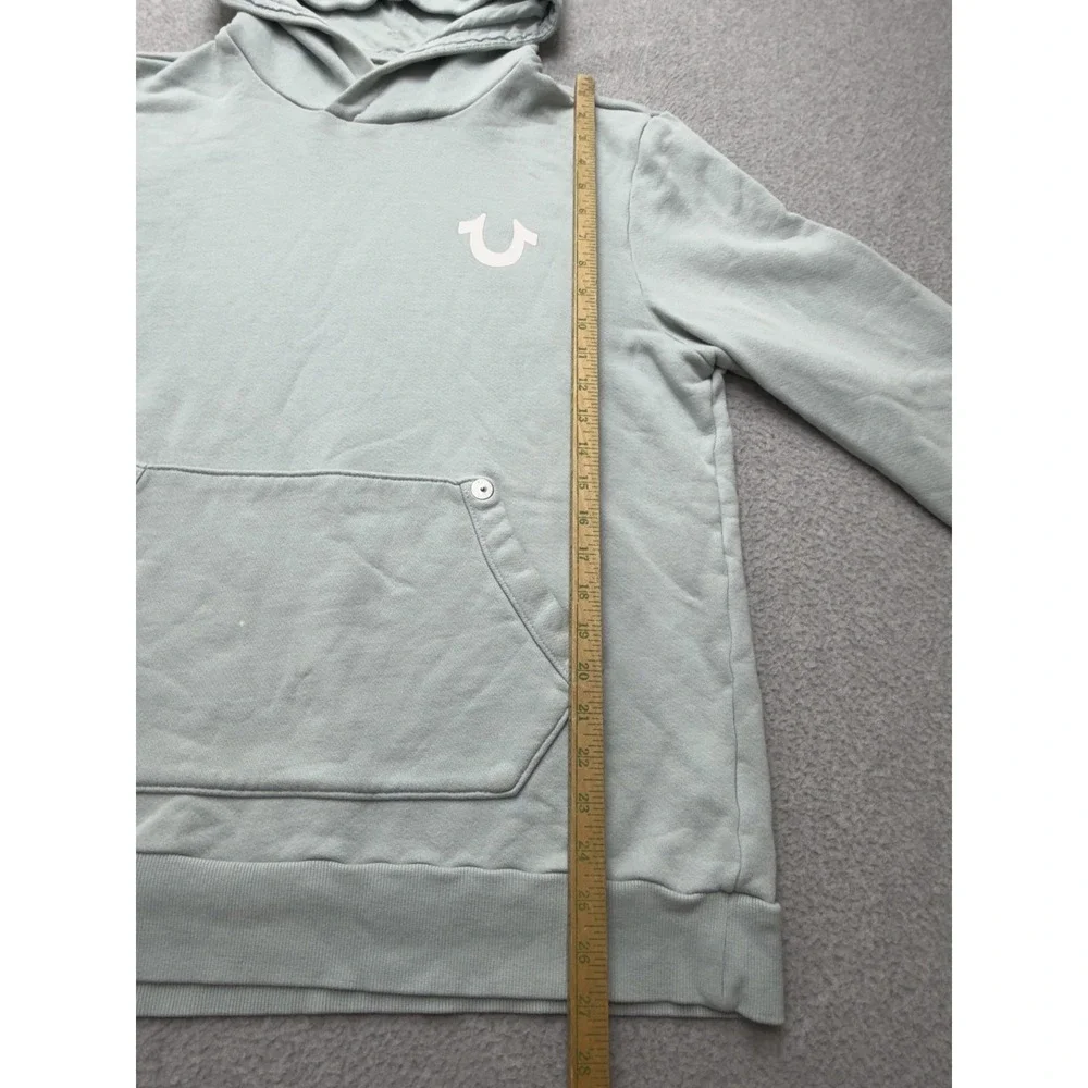True Religion Hoodie Mens XL Green Fleece Pullover Back Graphic Logo World Tour
